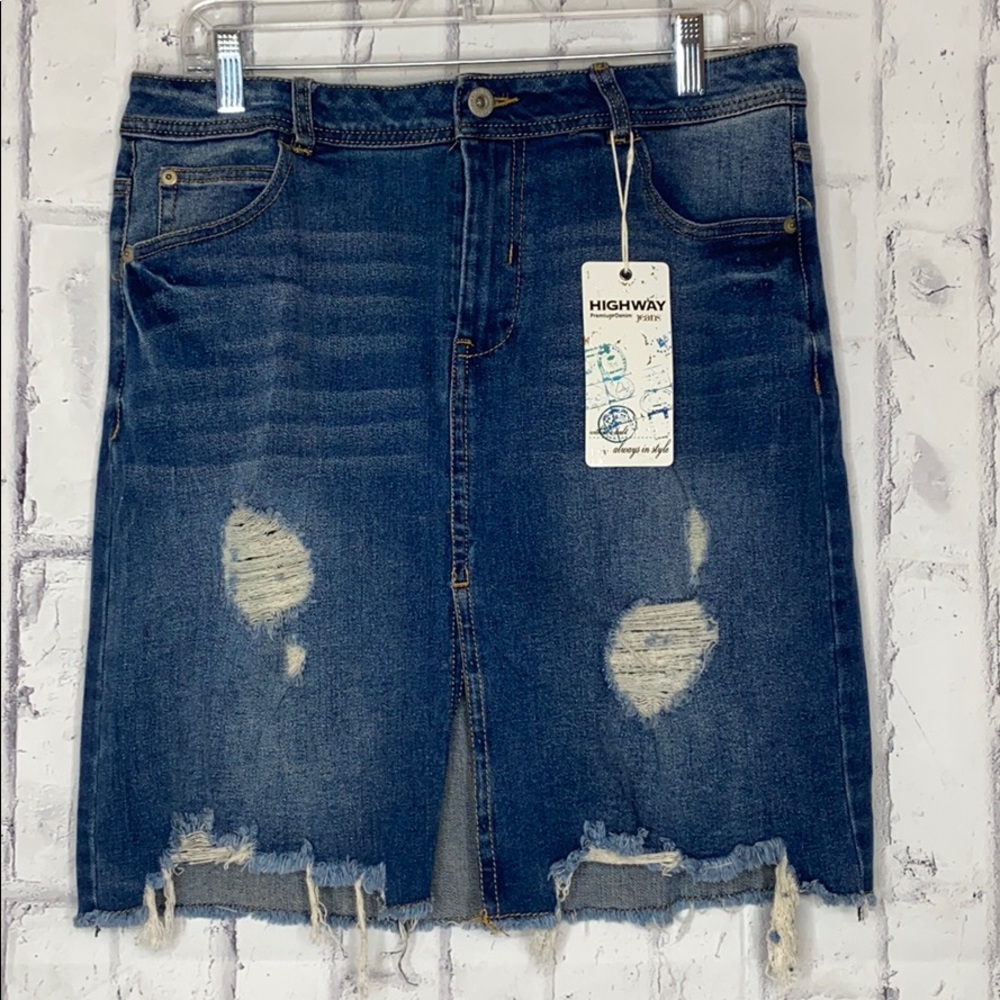 Highway Premium Denim Distressed Skirt NWT